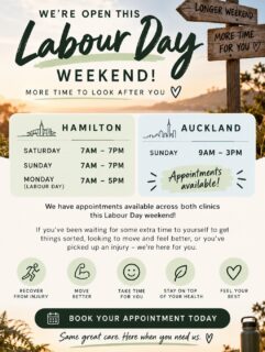 ☀️ LONG WEEKEND PLANS? WE’RE OPEN! 💚🚀

A little extra time off might be just what you need to finally put yourself first!

Whether you’ve been putting off getting that niggling pain checked out, picked up an injury, or simply haven’t had the time to look after yourself, we’re here to help you make the most of your long weekend! 🙌

We’re OPEN this Labour Day weekend across Hamilton & Auckland! 🎉

📍 HAMILTON
🗓️ Saturday | 7am – 7pm
🗓️ Sunday | 7am – 7pm
🗓️ Monday (Labour Day) | 7am – 5pm

📍 AUCKLAND
🗓️ Sunday | 9am – 3pm

✨ Appointments are still available across both clinics!

Life gets busy, and it’s easy to put your own health on the back burner. So if you’ve been waiting for a chance to get yourself sorted, this is your sign!

Whether you’re dealing with a new injury, ongoing discomfort, or just want to get moving more comfortably, our team is ready to help.

💚 New to AstroChiropractic? Your first visit is just $30!

📲 Book online and secure your appointment before the long weekend fills up!

Enjoy your long weekend, look after yourselves, and remember, we’re here when you need us! 💚

AstroChiropractic | Align to Thrive 🚀